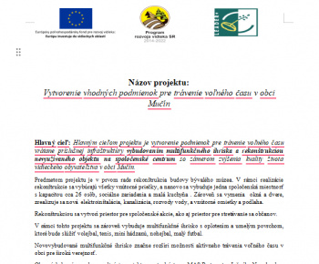 Vytvorenie vhodných podmienok pre trávenie voľného času v obci Mučín
