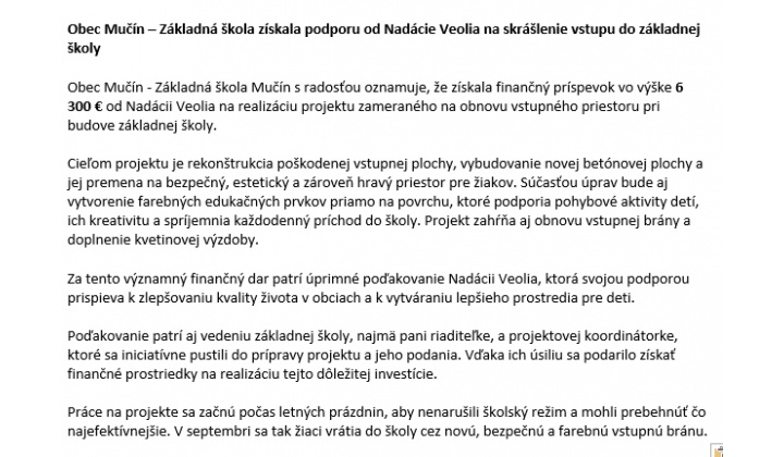 Podpora od Nadácie Veolia