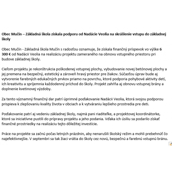 Podpora od Nadácie Veolia