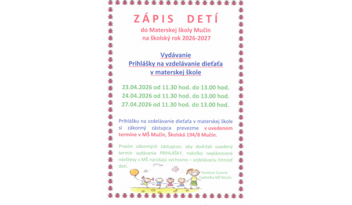 Zápis detí do MŠ 2026/2027