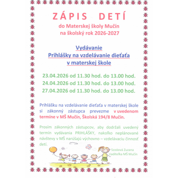 Zápis detí do MŠ 2026/2027